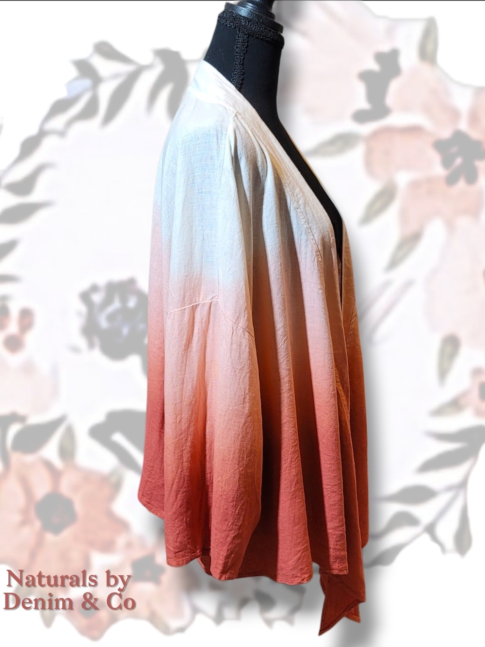 Naturals Ombre Tie-Front Open Cardigan - Cream to Rose/Coral 4X - Picture 3 of 7